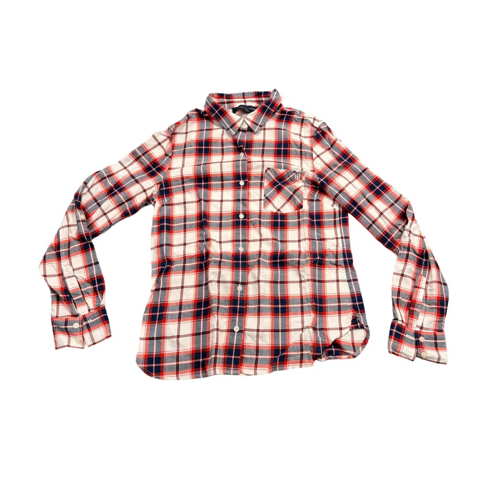 Tommy Hilfiger Plaid Button Down Shirt Womens Small Red White Blue Long‎ Sleeve